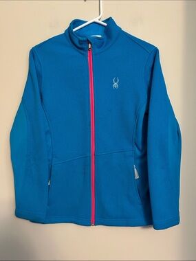 Spyder turquoise jacket fleece lined thermal outside front zip size XL like new